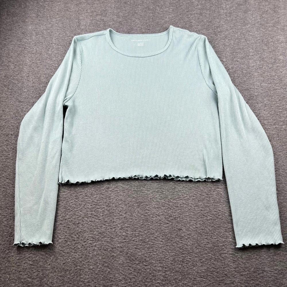 American‎ Eagle Outfitters Women's XL Light Blue Ribbed Crop Top Lettuce Hem